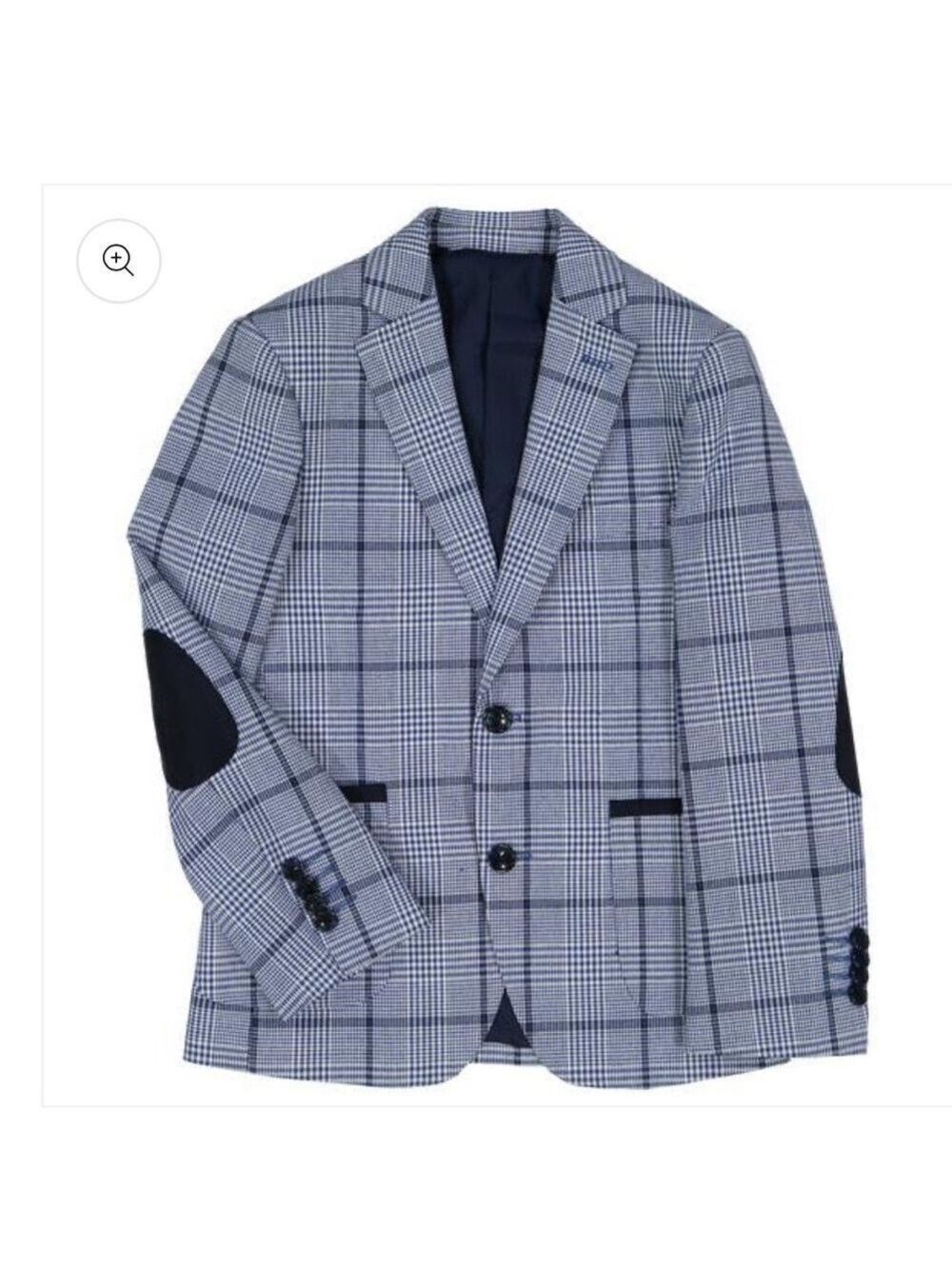 Isaac Mizrahi Boys' Slim Fit Prince of Wales Check Contrast Blazer Blue Sz 16